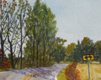 Watercolor of a Rural Curve by Artist Cathi Isza