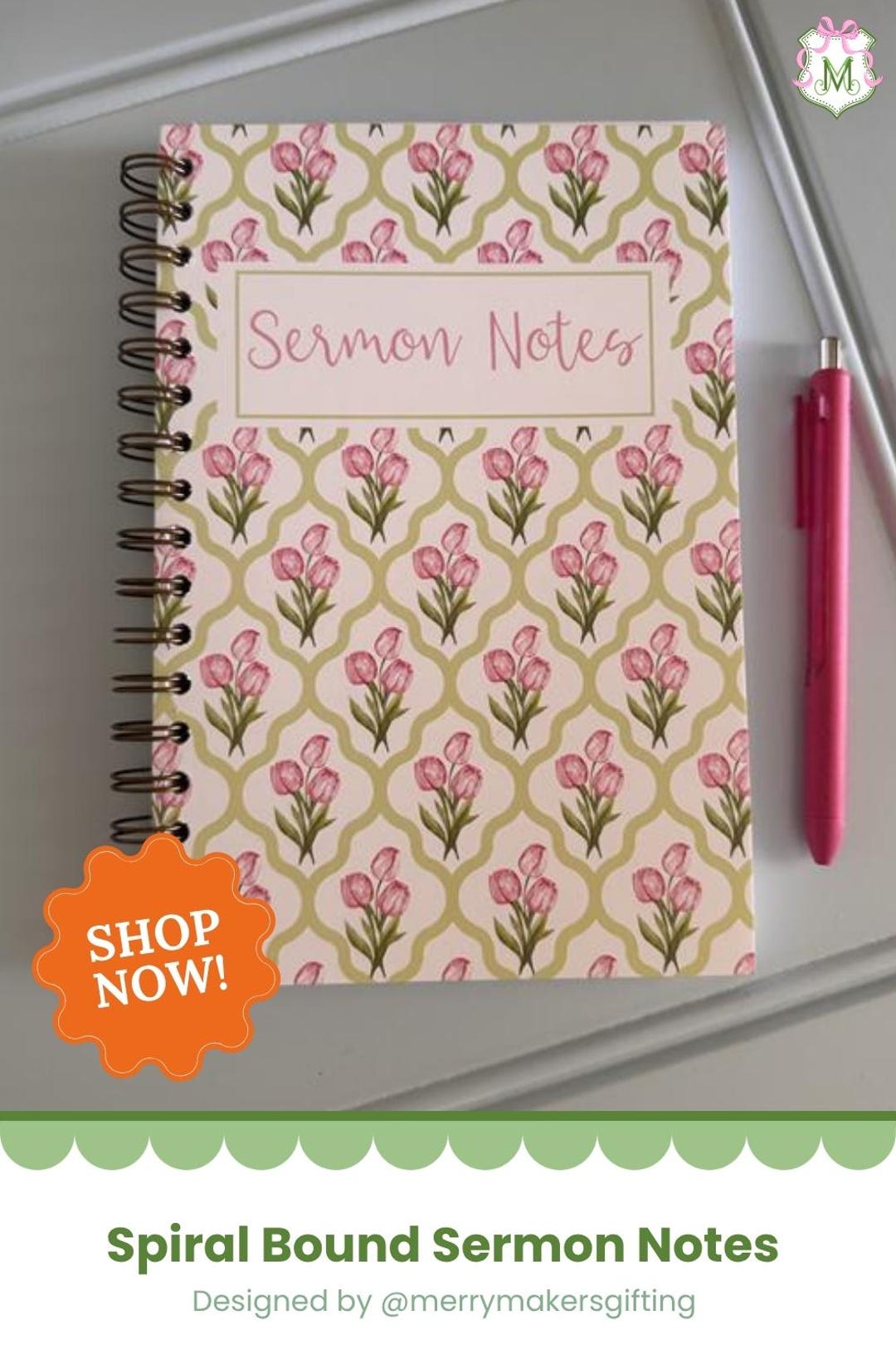 Floral Sermon Notes Journal: Spiral Bound Christian Notebook ...