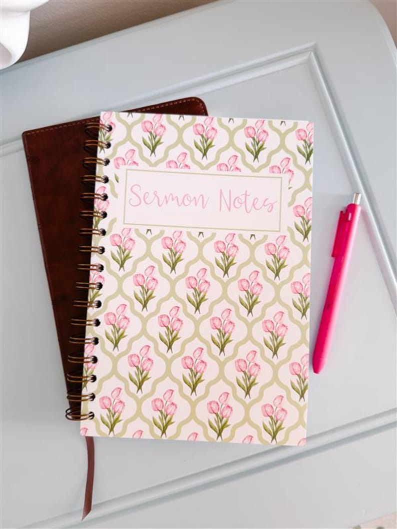 Floral Sermon Notes Journal: Spiral Bound Christian Notebook ...