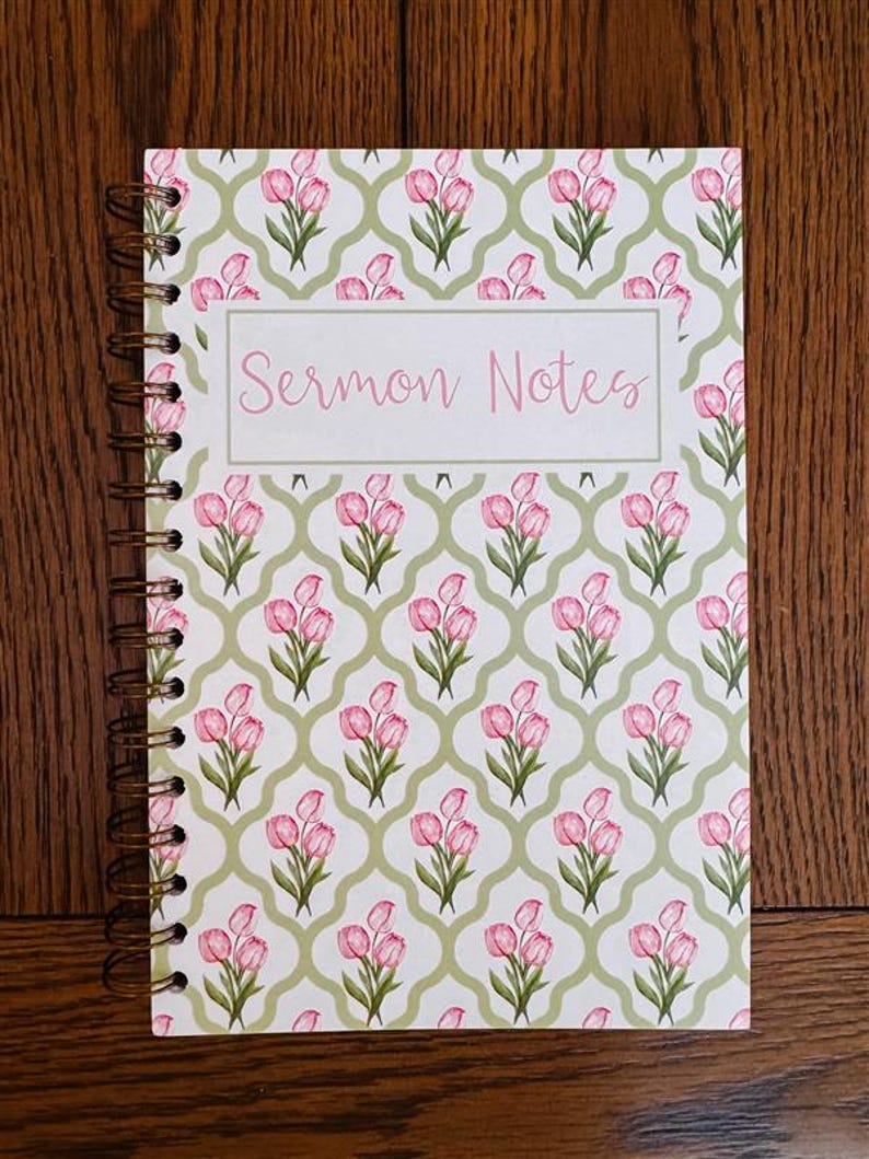 Floral Sermon Notes Journal: Spiral Bound Christian Notebook ...