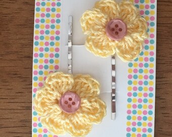 Crochet Flower Hair Pins/ Crochet Flower Bobby Pins