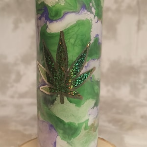 Purple & Green Swirl with Pot Leaf 20 oz Skinny Stainless Steel Tumbler