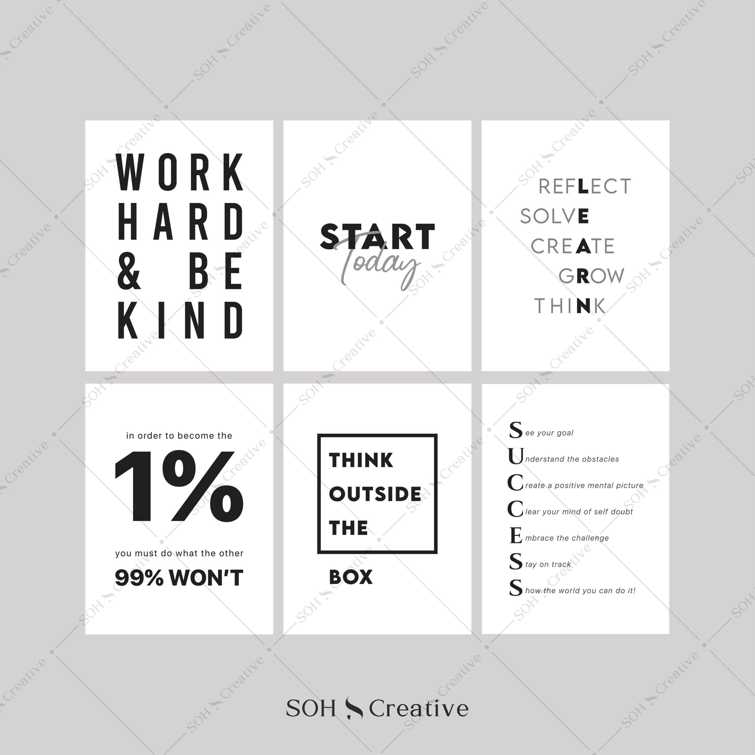 Office Wall Art, Set of 6, Printables, Home Office Decor, Motivational ...