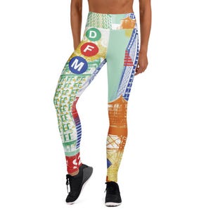 Leggings con el mapa del metro de Nueva York / Ropa urbana neoyorquina llamativa / Pantalones de yoga con estampado gráfico de tren DFM / Leggings con estampado exclusivo en el bolsillo interior para mujer