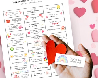 30 Printable Mini Love Notes, Tiny Love Notes, Pocket Love Notes