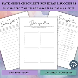 Druckbare Date Night Checkliste und Ideen, digitaler Download, A4, A5 & US Letter, Valentinstag druckbar