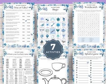 Paquete de juegos para fiestas de té, actividades imprimibles para niños (descarga digital)