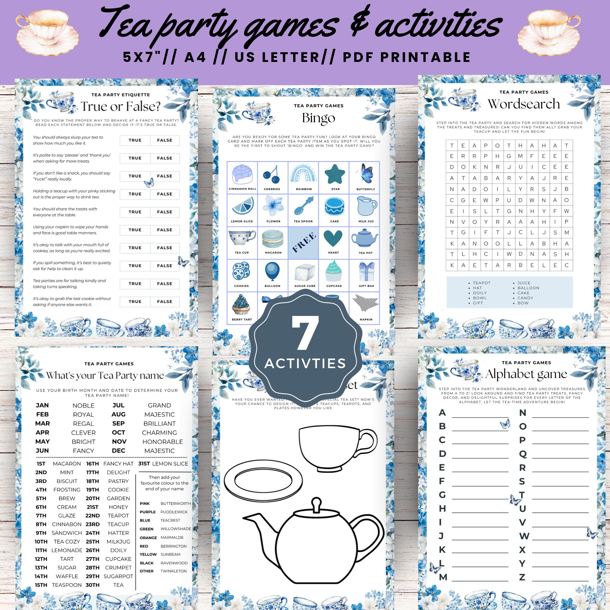 7 Tea Party Games, Tea Party Games Printable, Tea Party Game Ideas, Tea ...