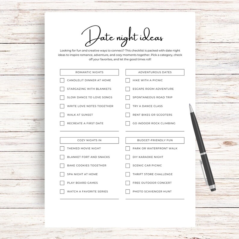 Printable Date Night Checklist and Ideas, Digital Download, A4, A5 ...
