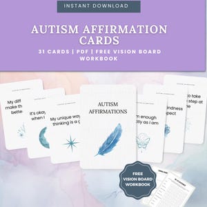 30 tarjetas de afirmaciones sobre el autismo para imprimir, afirmaciones para la autoaceptación, la confianza y el crecimiento, motivación neurodivergente, aceptación del autismo