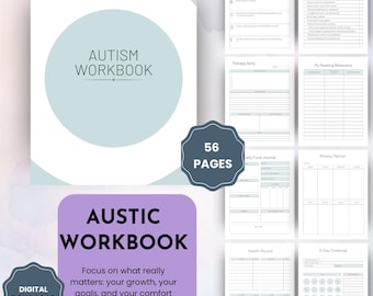 56 Page Minimalist Autistic Workbook A4, Printable Autism Resources For Autistic Adults, Autism Binder, Many Autism Worksheets, Tracker