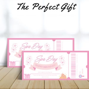 Bon modifiable pour une journée au spa : billet pour une journée au spa, invitation et coupon pour la fête des mères, les anniversaires et plus encore