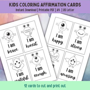 Printable Kids Affirmation Coloring Cards – 12 Positive Designs to Inspire and Uplift, Encouragement Cards, Kids Affirmations