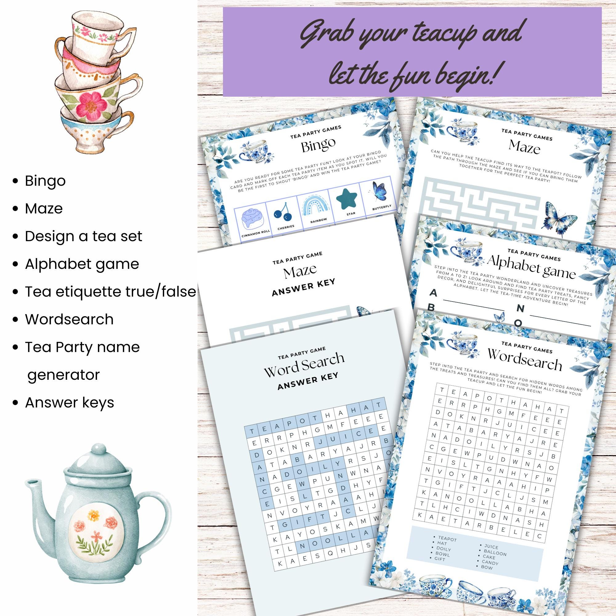7 Tea Party Games, Tea Party Games Printable, Tea Party Game Ideas, Tea ...