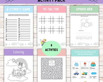 Airplane Travel Activity Pack: Kids Games & Coloring Pages (Digital Download)