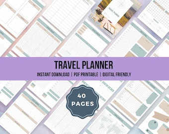 Agenda di viaggio di 40 pagine, itinerario di viaggio, formato A4 US Letter (PDF)