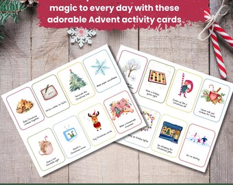 56 tarjetas imprimibles con actividades para el Adviento: tarjetas familiares, calendario de Adviento para niños, cuenta atrás para Navidad y actividades navideñas.