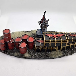 Hand Painted Barrel and Crate Stack Wargaming Terrain (A) – Durable Scatter Based Terrain
