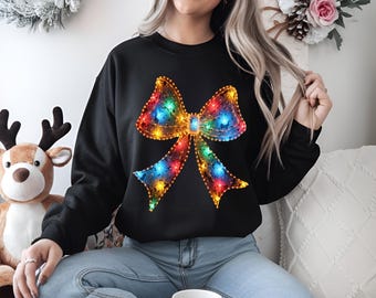 Christmas Lights Bow PNG, Retro Holiday Design (Digital PNG File)