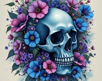 Clipart de calavera floral / Diseño de sublimación, 300 DPI (Descarga digital)
