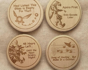 Zelda Magnetic Coasters: Laser Engraved Beechwood, Geeky Decor