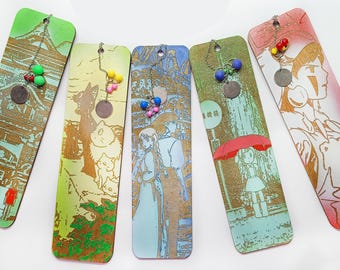 Anime film Bookmarks, Anime Gift, Handmade Reversible Wooden Bookmarks, Book Lover Gift