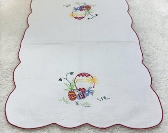 Tablecloth Easter Hand Embroidered Table Linen - Easter Egg Design