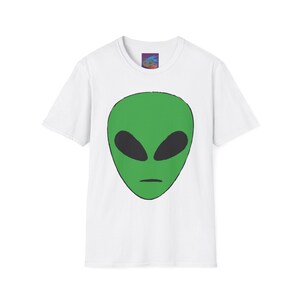 Green Alien Face T-Shirt, Quirky UFO Lover Tee