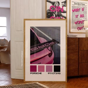 Pink Sports Car Poster, Luxury Car Wall Art, Porsche 911, Pink Wall Art, GT3 RS Car prints, Digital Download, Trendy Wall Art Aesthetic