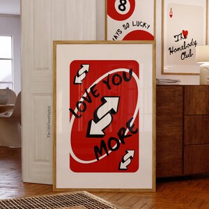 Poster Love You More Wall Art, stampa di carte da gioco invertite, stampe retrò, arte murale preppy per appartamento, decorazione murale funky, arte murale alla moda