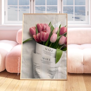 Impression d'affiche de luxe, bouquet de fleurs roses, affiche d'art mural floral, décoration d'appartement, décoration de designer à imprimer, art mural tendance