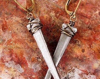 Another Nail In The Coffin - Bronze Wrapped Steel Spike Earrings