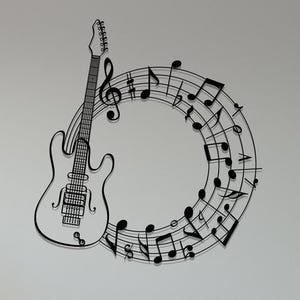Guitar Metal Wall Art: Music Notes Line Art Decor