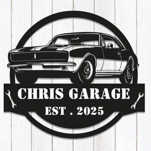Personalisiertes Höhlenschild: Rustikales Garagendekor, Oldtimerkunst