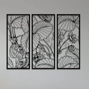 Tropical Leaf Set 3 Metal Wall Art, Living Room Wall Decor, Large Floral Wall Art, Ginkgo Leaves Framed Wall Hangings, Unique Home Decor