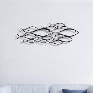 Metal Fish Wall Art: Modern Flock Sculpture, Coastal Decor