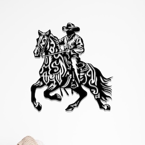Horse Riding Cowboy Metal Wall Art, Western Silhouette Decor, Rustic Ranch or Cabin Wall Hanging for Country Style Homes
