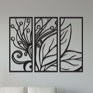 Set of 3 Leaf Metal Wall Art: Botanical Floral Design