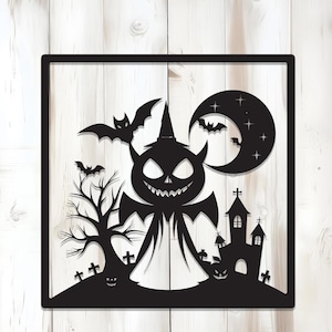 Halloween Metal Wall Art, Spooky Silhouette Decor, Haunted House Sign, Ghost and Pumpkin Halloween Decoration, Fall Seasonal Decor