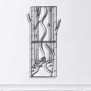 Decorazione da parete in metallo a forma di albero, arte murale ispirata alla natura, sagoma di albero rustico, decorazione da parete in metallo per soggiorno, decorazione minimalista a forma di foresta