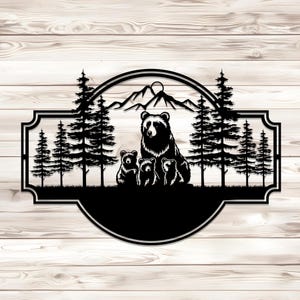 Decorazione da parete in metallo con famiglia di orsi, decorazione rustica per baita, cartello in metallo raffigurante la fauna selvatica, orso da appendere alla parete, decorazione da esterno in metallo raffigurante la famiglia di orsi, cartello "Mamma Orsa".