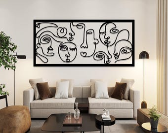 Metal Face Line Art: Modern Picasso Style Wall Decor