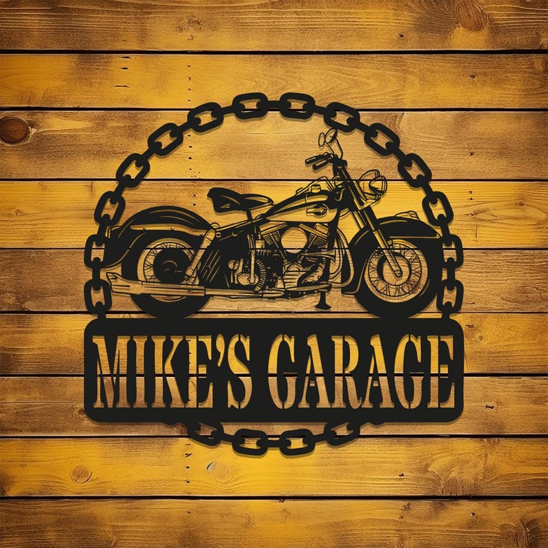 Personalized Motorcycle Garage Sign: Powder-coated Metal Biker Decor ...