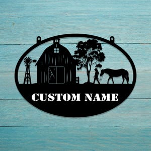 Custom Farm Name Metal Sign , Personalized Ranch Wall Art , Outdoor Barn Decor , Rustic Family Farmhouse Metal Sign for Yard or Gate