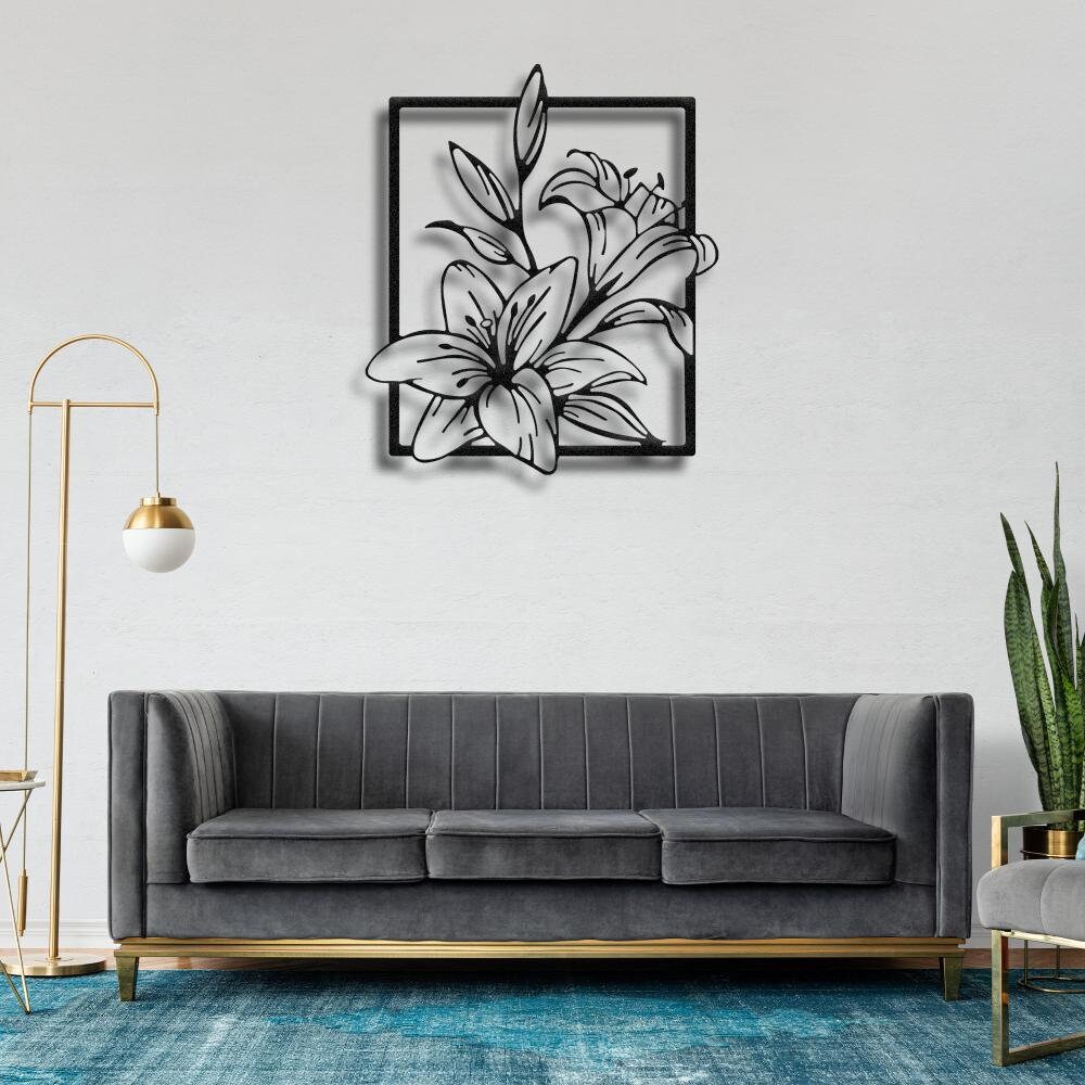 ◇JILLSTUART◇ [LILY] Black logo decorated cowhide half wall Matte Black Steel Floral Wall Art: Boho Home Decor - Etsy