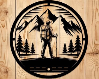 Hiker Metal Wall Art, Rustic Cabin Decor