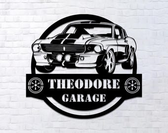 Letrero metálico personalizado para Mustang Garage, decoración de pared personalizada