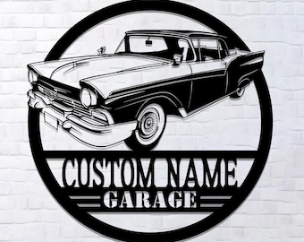 Personalized 1957 Chevy Bel Air Metal Art, Custom Garage Sign, Classic Car Decor