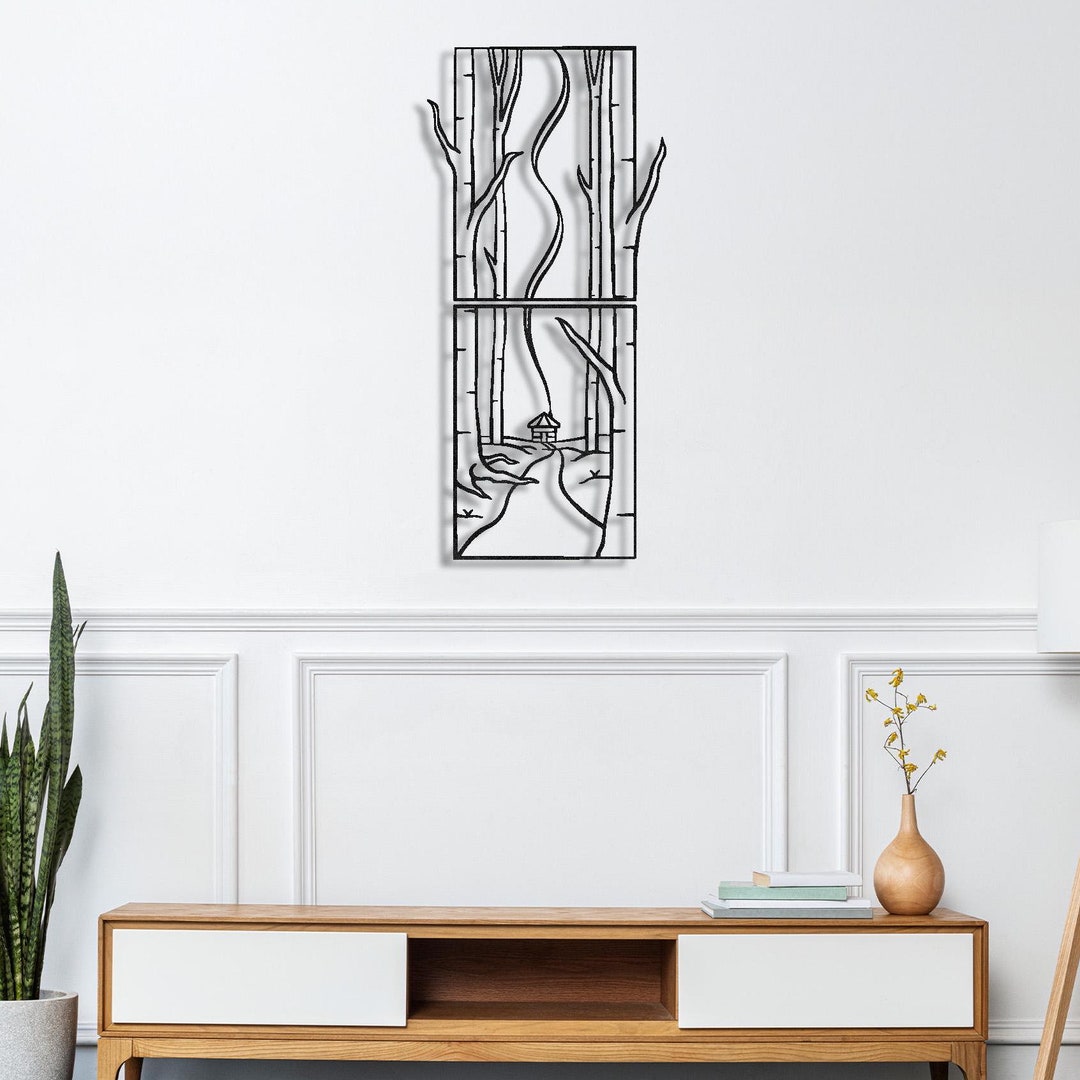 Tree Metal Wall Decor, Vertical Metal Wall Art, Minimalist Nature Art ...