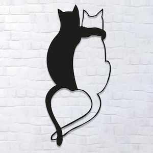 Romantische Katzen Metall Wandkunst: Herz Silhouette, Geschenk für Katzenliebhaber